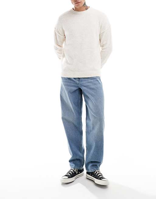 Relaxed Textured Knit Lightweight Sweater Stone