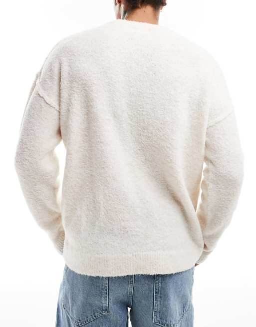Asos Design Relaxed Textured Knit Lightweight Sweater In Stone