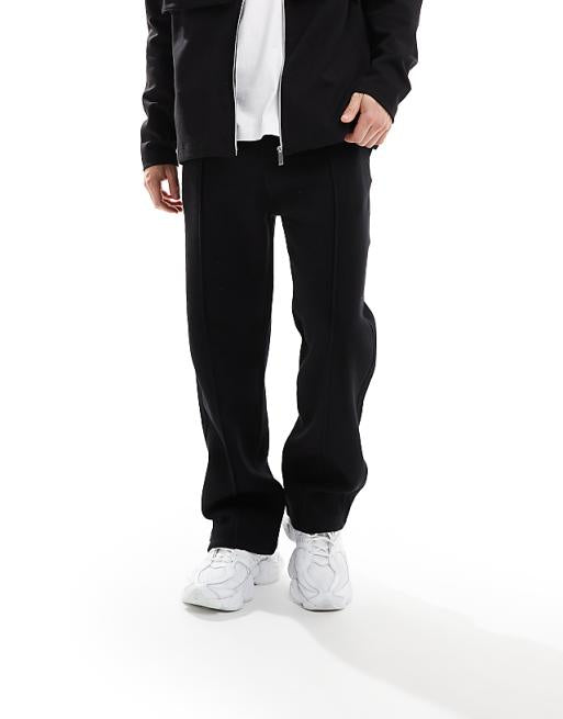 Trousers Bershka Wide Leg Pintuck  In Black