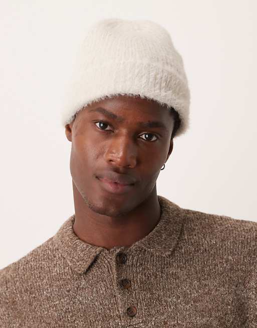 Asos Design Fluffy Beanie In Stone