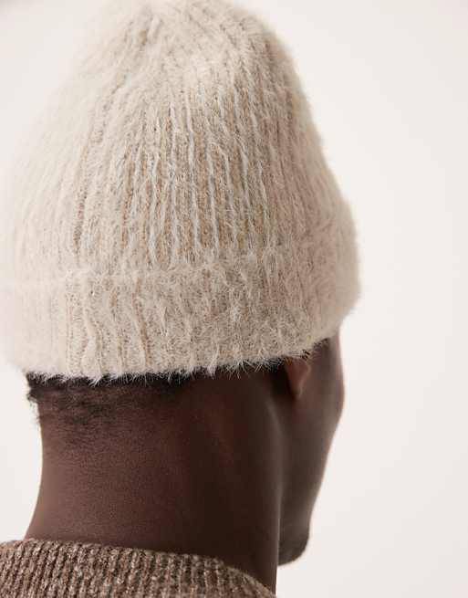 Asos Design Fluffy Beanie In Stone