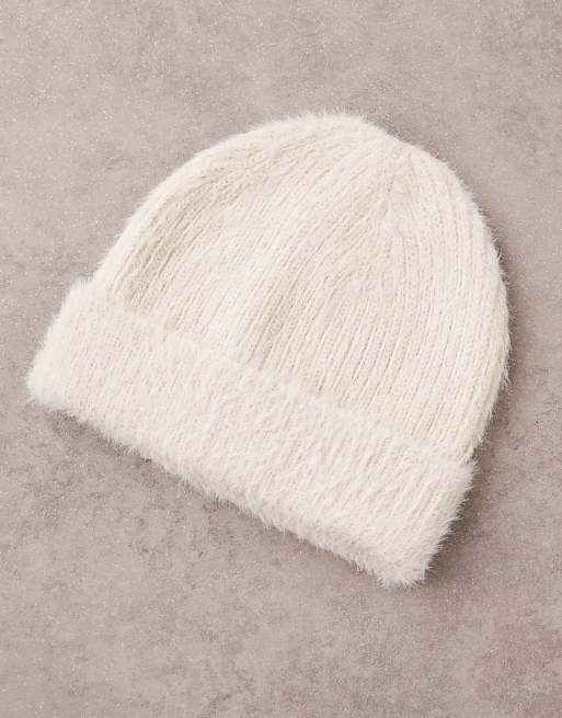 Asos Design Fluffy Beanie In Stone