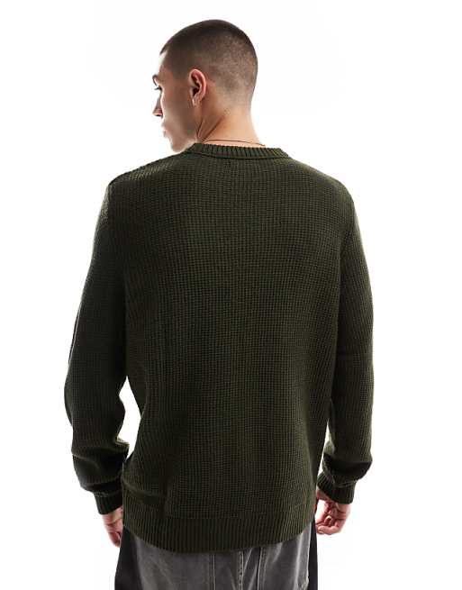 Jack & Jones textured crew neck sweater in khaki
