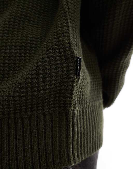 Jack & Jones textured crew neck sweater in khaki