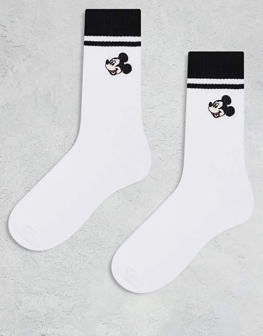 Men ASOS DESIGN 2 pack Mickey Mouse socks with black stripes in white