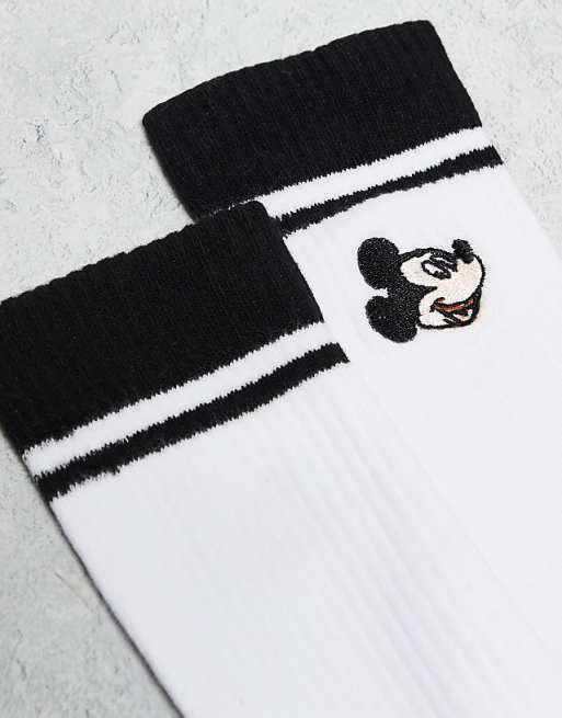 Men ASOS DESIGN 2 pack Mickey Mouse socks with black stripes in white