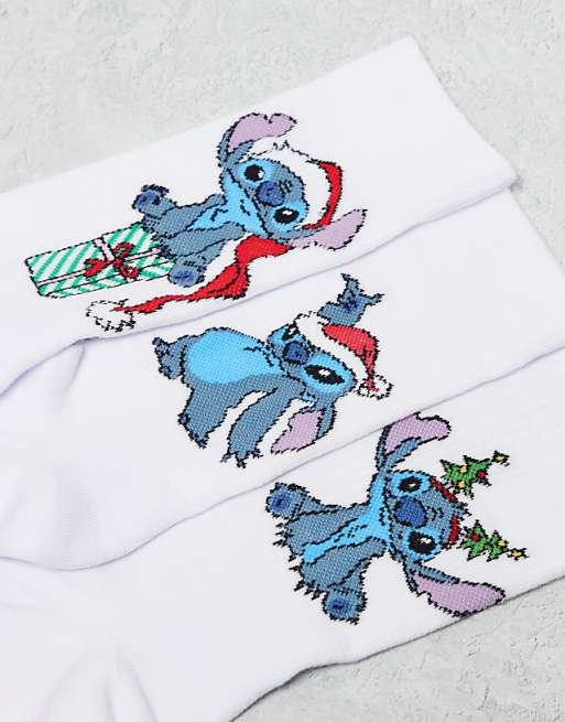 Men ASOS DESIGN 3 pack Disney christmas Stitch socks in ecru