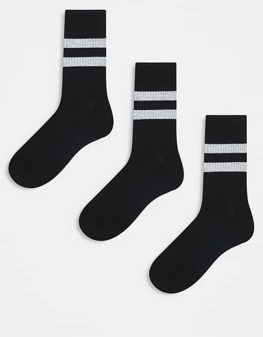 Men ASOS DESIGN 3 pack socks in black with heather gray stripes