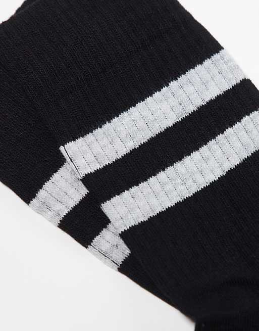 Men ASOS DESIGN 3 pack socks in black with heather gray stripes