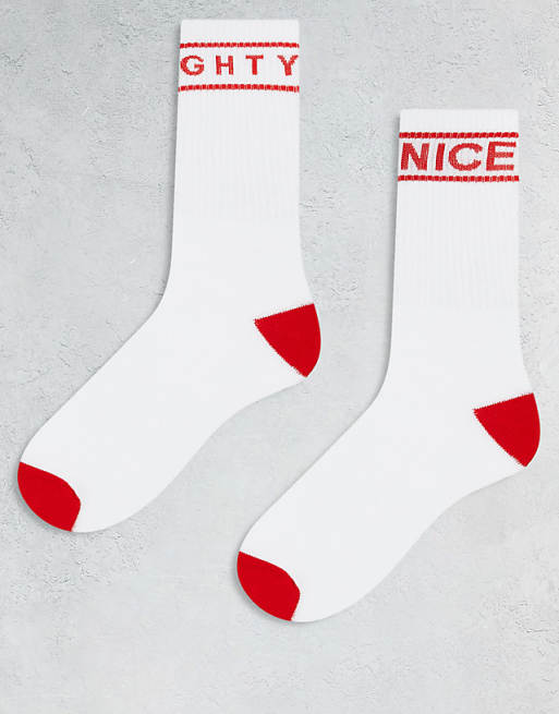 Men Brave Soul 2 pack naughty or nice socks in white