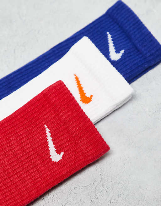 Men Nike Training Everyday Plus Cushioned 3 pack crew socks in red, white and blue
