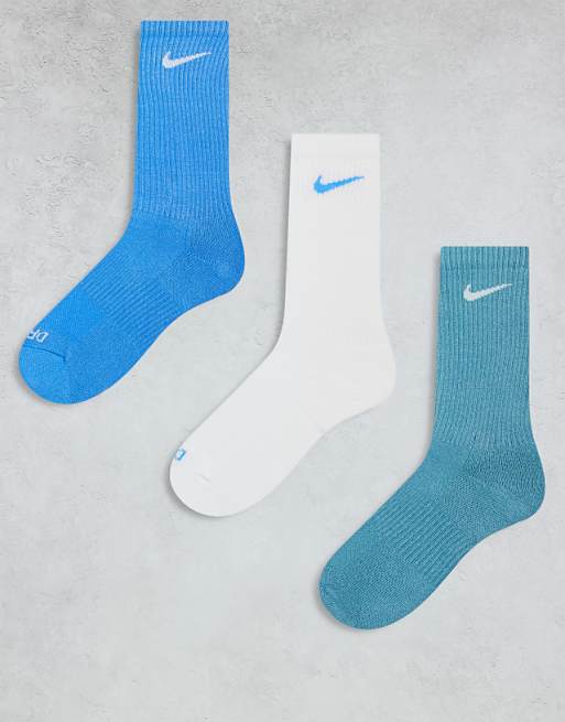 Men Nike Training Everyday Plus Cushioned 3 pack crew socks in blue and green
