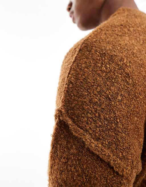 Asos Design Relaxed Lightweight Textured Texture Knit Crew Neck Sweater In Rust