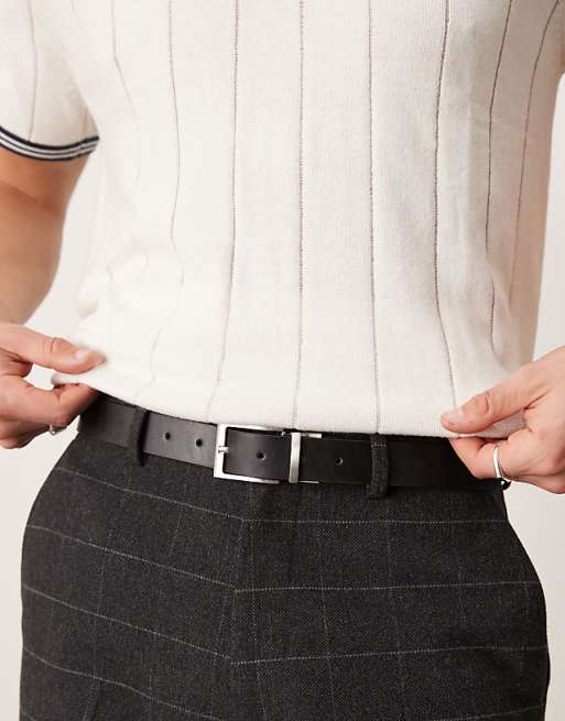 Asos Design Faux Leather Reversible Belt With Silver Buckle In Brown And Black