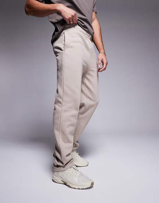 Trousers Asos Design Premium Heavyweight Straight Leg 400gsm In Beige