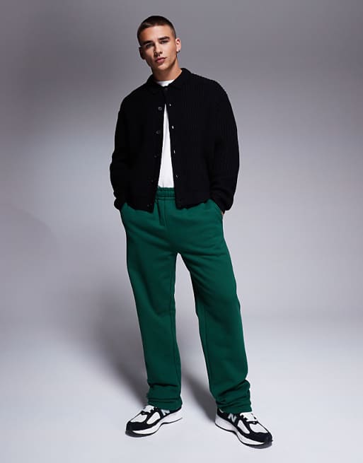 Trousers Asos Design Premium Heavyweight Straight Leg 400gsm Dark Green
