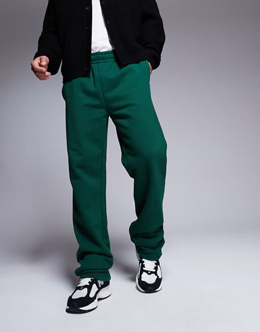 Trousers Asos Design Premium Heavyweight Straight Leg 400gsm Dark Green