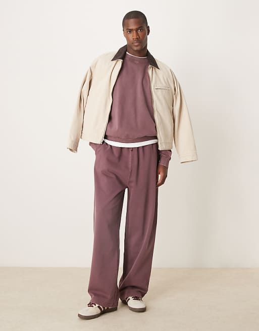 Trousers Asos Design Wide Leg In Washed Burgundy