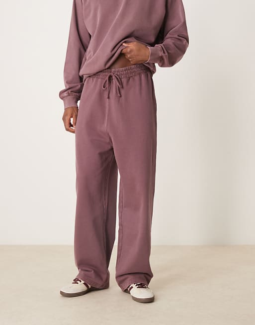 Trousers Asos Design Wide Leg In Washed Burgundy