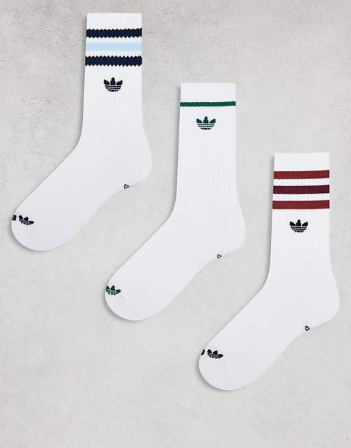 Men adidas Originals Roller 3.0 3-pack crew socks in white with collegiate color pop