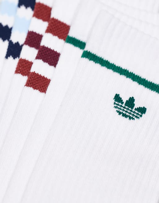Men adidas Originals Roller 3.0 3-pack crew socks in white with collegiate color pop