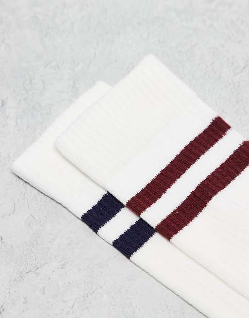 Men ASOS DESIGN 2 pack socks with stripes in cream