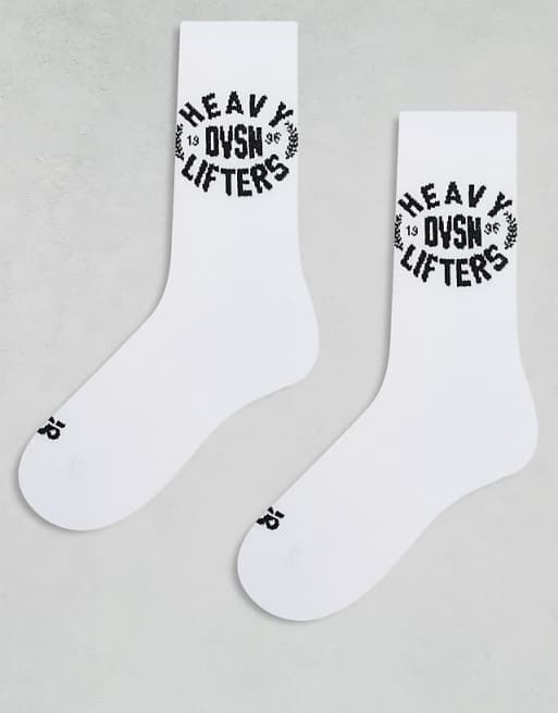 Men 4505 heavy lifters graphic training socks 2 pack in white