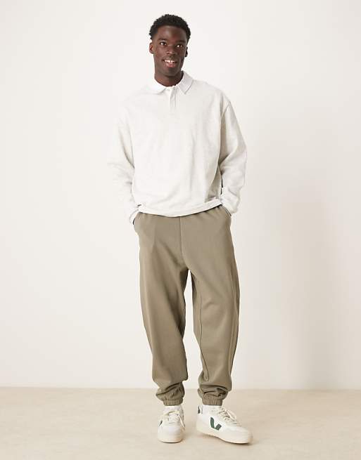 Trousers Asos Design Oversized With Contrast Stitching In Khaki