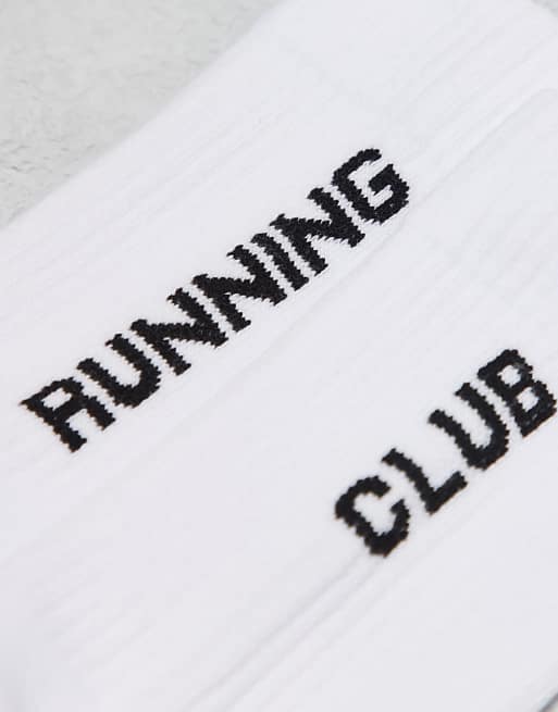 Men 4505 Run Club printed socks with anti bacterial finish 2 pack in white