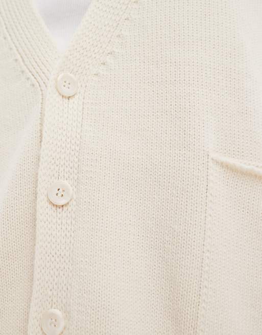 Asos Design Oversized Knitted Boxy Cardigan Sweater In Ecru