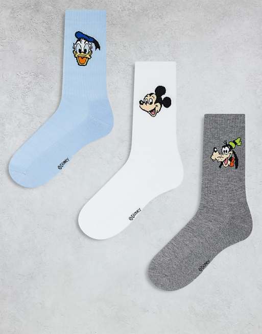 Men ASOS DESIGN 3 pack Disney's Mickey Mouse and friends socks in multi