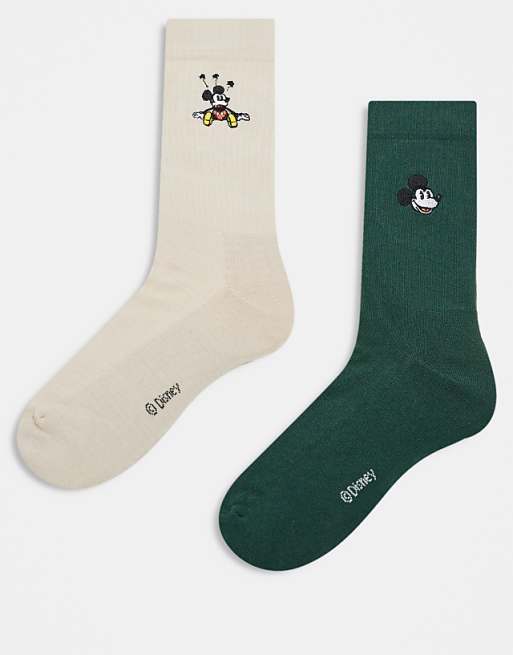 Men ASOS DESING 2-pack Disney vintage Mickey embroidery socks in white