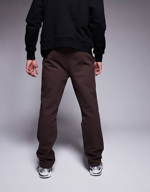 Trousers Asos Design Premium Heavyweight Straight Leg In Dark Brown