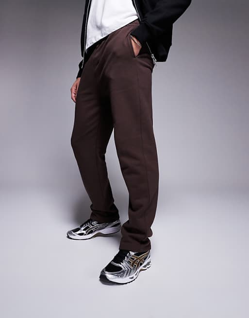 Trousers Asos Design Premium Heavyweight Straight Leg In Dark Brown