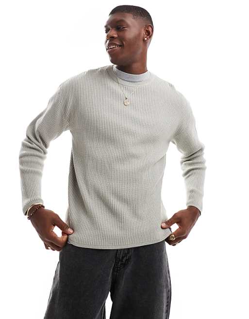Pull&bear Ribbed Knitted Sweater In Light Blue