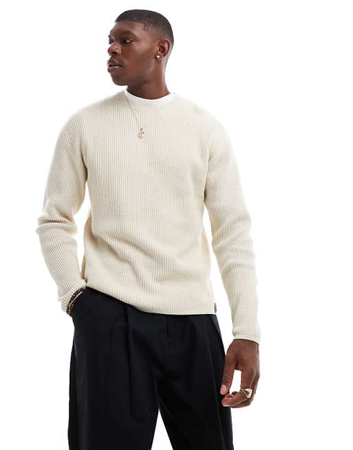Pull&bear Ribbed Knit Sweater In Ecru