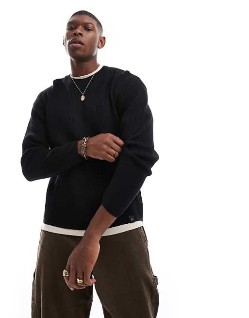 Pull&bear Ribbed Knit Sweater In Black