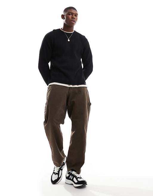 Pull&bear Ribbed Knit Sweater In Black
