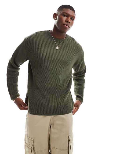 Pull&bear Ribbed Knit Sweater In Khaki