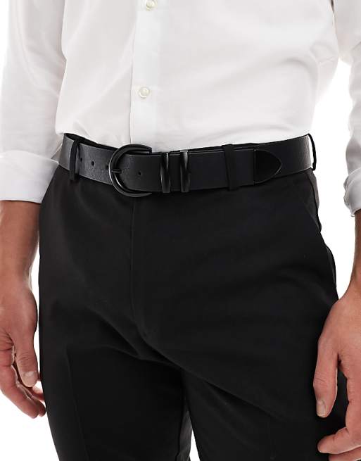Asos Design Double Keeper Buckle Belt In Black Faux Leather