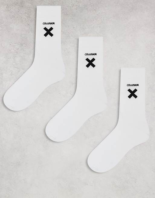 Men COLLUSION X logo socks 3 pack in white