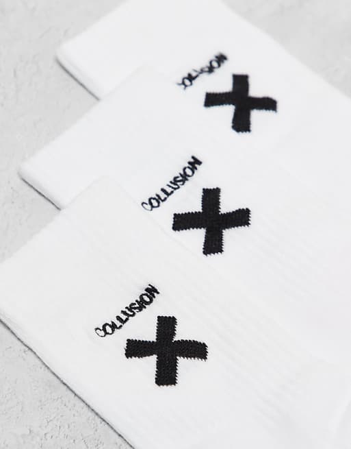 Men COLLUSION X logo socks 3 pack in white