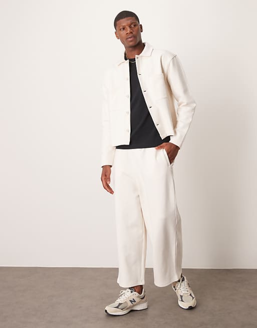 Trousers Asos Design Heavyweight Cropped Balloon In Ecru