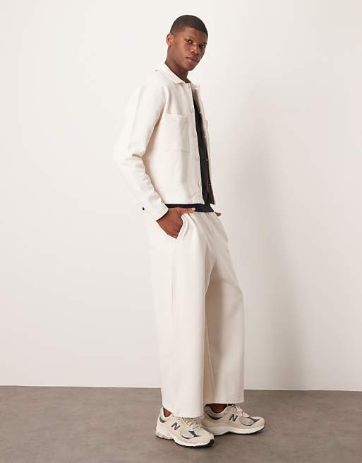 Trousers Asos Design Heavyweight Cropped Balloon In Ecru