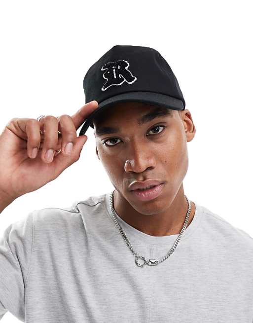 Asos Design Baseball Cap With Letter Patch In Black
