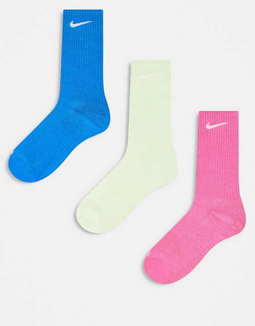 Men Nike Everyday Plus Cushioned 3 pack crew socks in light green