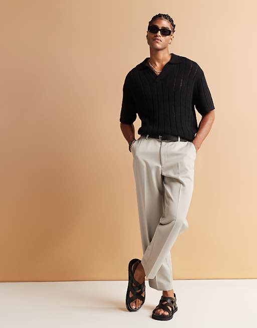 Chino Asos Design Smart Straight Leg Cropped Pants In Light Gray