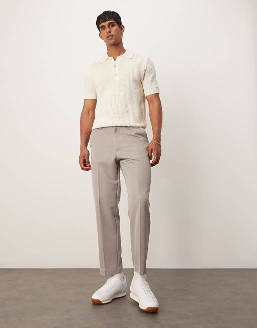 Chino Asos Design Smart Tapered Cropped Pants In Dark Stone