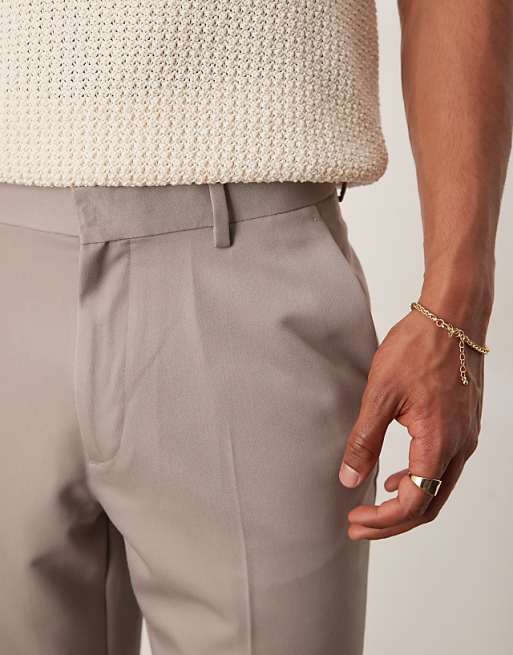 Chino Asos Design Smart Tapered Cropped Pants In Dark Stone