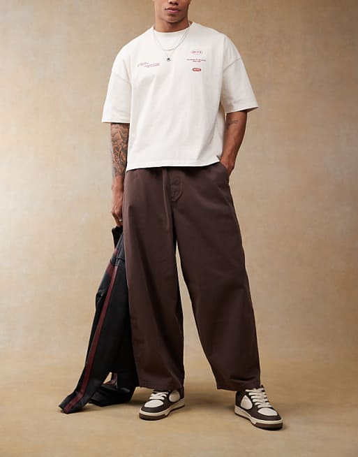 Asos Design Oversized Chino Pants With Elastic Waist In Brown
